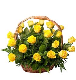 send ​24 yellow roses in a basket arrangement to dhaka, bangladesh