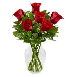 send 6 red roses in vase to dhaka