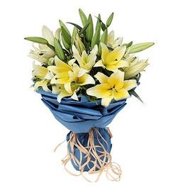 Send 9 Yellow lilies with Solidago to Dhaka in Banglades