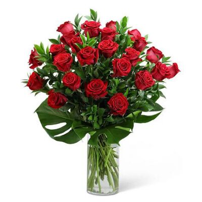 send 36 red roses in glass vase to dhaka, bangladesh